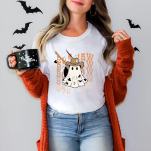 Custom Halloween boo haw white T-Shirt
