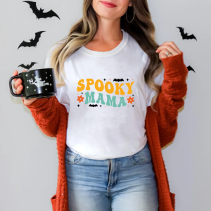Custom Halloween spooky mama v2 white T-Shirts