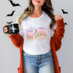 Custom Halloween trick or treat white T-Shirts