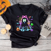 custom halloween coquette ghost with pumpkin neon black t-shirt