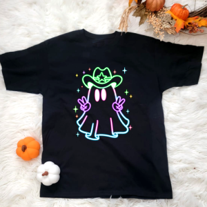 custom halloween cowboy ghost neon t-shirt