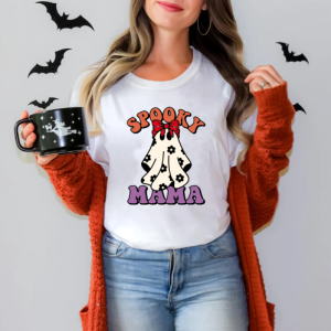 custom halloween spooky mama white t-shirt