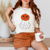 Custom Hallowen Ghost Pumpkin T- Shirt Natural