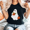 Custom Halloween Ghost With Flowers t-shirt Black