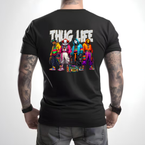 Custom Black Shirt White Thug Life Michael Myers, Jason It, Freddy Back