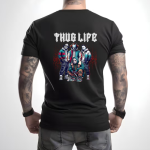 Custom Black Shirt White Thug Life Michael Myers, Jason, It, Freddy, Jason Back