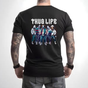 Custom Black Shirt White Thug Life Michael Myers, Jason, It, Freddy. Chucky Back