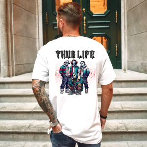 Custom White Shirt Black Thug Life Michael Myers, Jason, Freddy, Chucky, Freddy Red Back