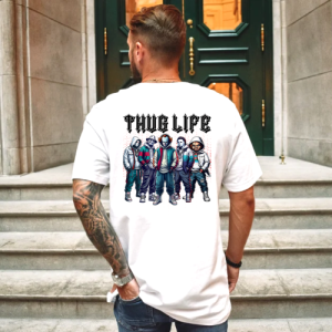 Custom White Shirt Black Thug Life Michael Myers, Jason, It, Chucky, Freddy