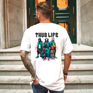 Custom White Shirt Black Thug life Michael Myers, Jason, It, Chucky, Freddy Back