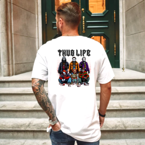 Custom White T-Shirt Black Thug Life Michael Myers, It, Freddy, Chucky,GosthFace, Jason Back