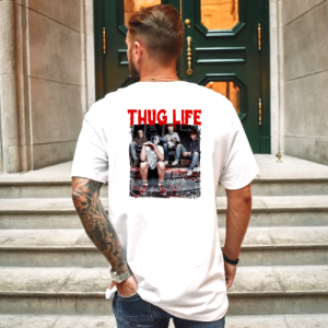 Custom White T-Shirt Red Thug Life Michael Myers, Jason, Freddy,It Back