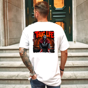 Custom White T-Shirt Thug life Scream Back