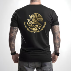 Diseño De Playera Negra Personalizada Escudo Nacional Mexicano Aguila Cafe Para Hombre Front