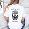 Playera Blanca Personalizada Calavera Negra Viva México Cabrones Para Mujer Reverso