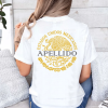 Playera Blanca Personalizada Escudo Mexicano Dorado con Apellido en Negro Para Mujer Reverso