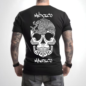 Playera Negra Personalizada Calavera Blanca Mexico Magico Para Hombre Reverso