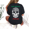 Playera Negra Personalizada Calavera Blanca Viva México Cabrones Tricolor para Mujer Reverso