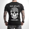 Playera Negra Personalizada Calavera Blanca Viva México Cabrones para Hombre Reverso
