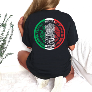 Playera Negra Personalizada Escudo Mexicano Circulo Para Mujer Reverso