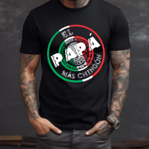 Playera Negra Personalizada Escudo Mexicano El Papá Más Chingon Para Hombre Frente