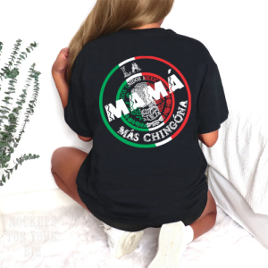 Playera Negra Personalizada Escudo Mexicano La Mamá Más Chingona Para Mujer Reverso