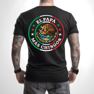 Playera Negra Personalizada Escudo Mexico El Papá Más Chingon Aguila Para Hombre Reverso