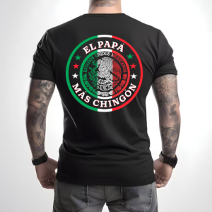 Playera Negra Personalizada Escudo Mexico El Papá Más Chingon Con Estrellas Para Hombre Reverso