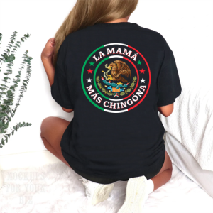 Playera Negra Personalizada Escudo Mexico La Mamá Más Chingona Aguila Para Mujer Reverso