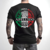 Playera Negra Personalizada Escudo Nacional Mexicano con Apellido Para Hombre Reverso Blanco