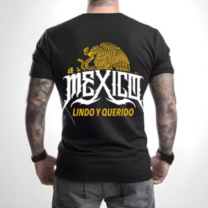 Playera Negra Personalizada México Lindo y Querido Dorado con Aguila Para Hombre FRont11