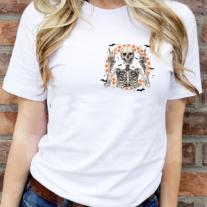 custom halloween spooky season skeleton white front t-shirt