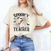 custom halloween spooky teacher gosth with pencil natural t-shirt