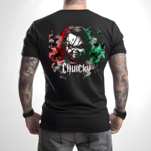 Custom Black T-Shirt Chucki Dark Back