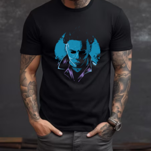 Custom Black T-Shirt Michael Myers BluePurple Front
