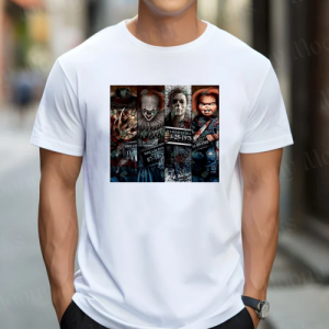 Custom White T-Shirt Freddy Krueger It Jason Chucky Prision Front
