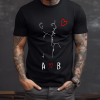 Men's black t-shirt with couple and initials.