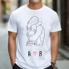 White Men's t-shirt with hugging couple and initials.