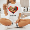 White Women T-shirt with heart, photo and text